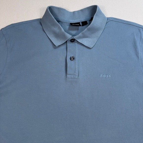 Boss Logo Polo Shirt Men's L Light Blue Office Preppy Hugo - Picture 5 of 14